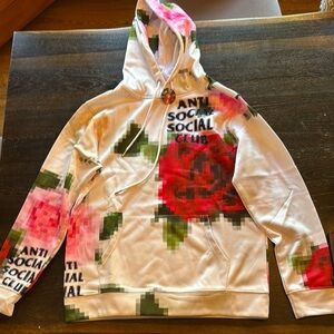 Anti Social Social Club White Hoodie with Red and Pink Floral Design